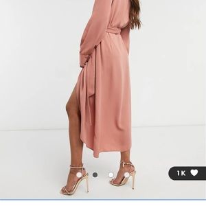 asos design collared wrap midi dress with tie belt